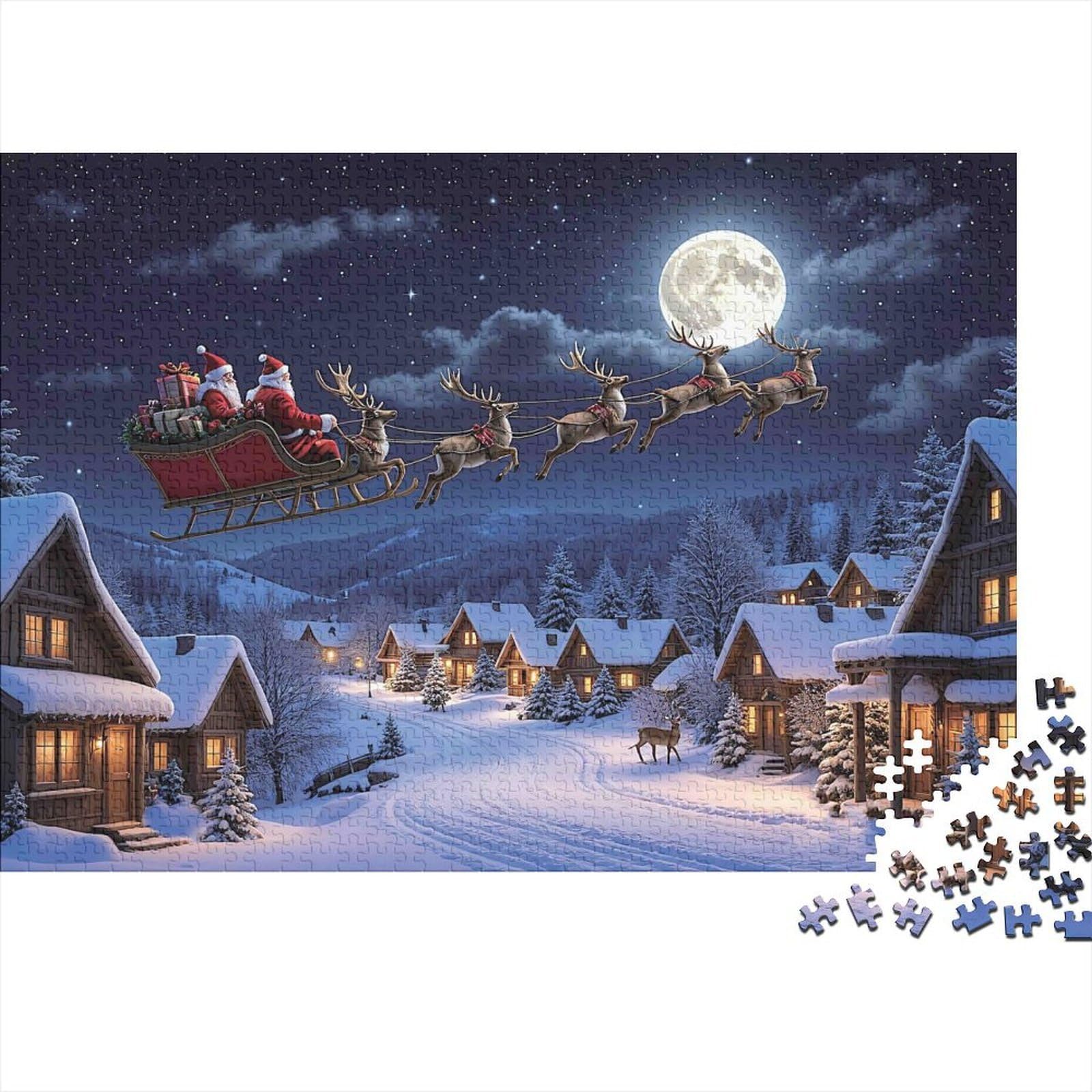 Christmas Night Snowy Village Jigsaw Puzzle for Adults 1000 Piece Jigsaw Puzzle Relaxing Gift Family Focus 38x26cm/1000pcs — image 1