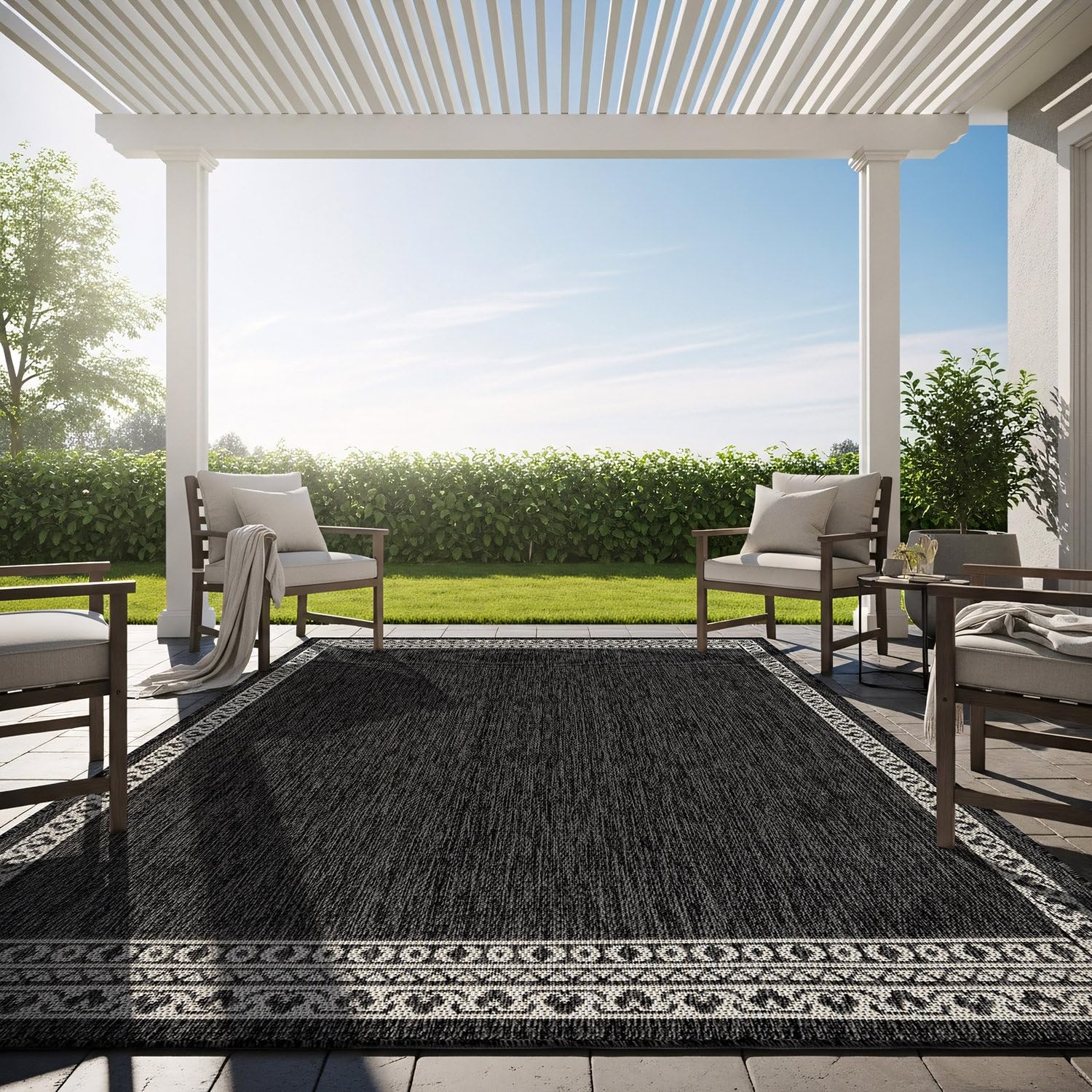 Washable Outdoor Rug 9x12 Modern Area Rugs Outdoor Carpets Bordered Pattern Non Shedding Waterproof Easy Clean Patio Deck Porch Living Room Bedroom