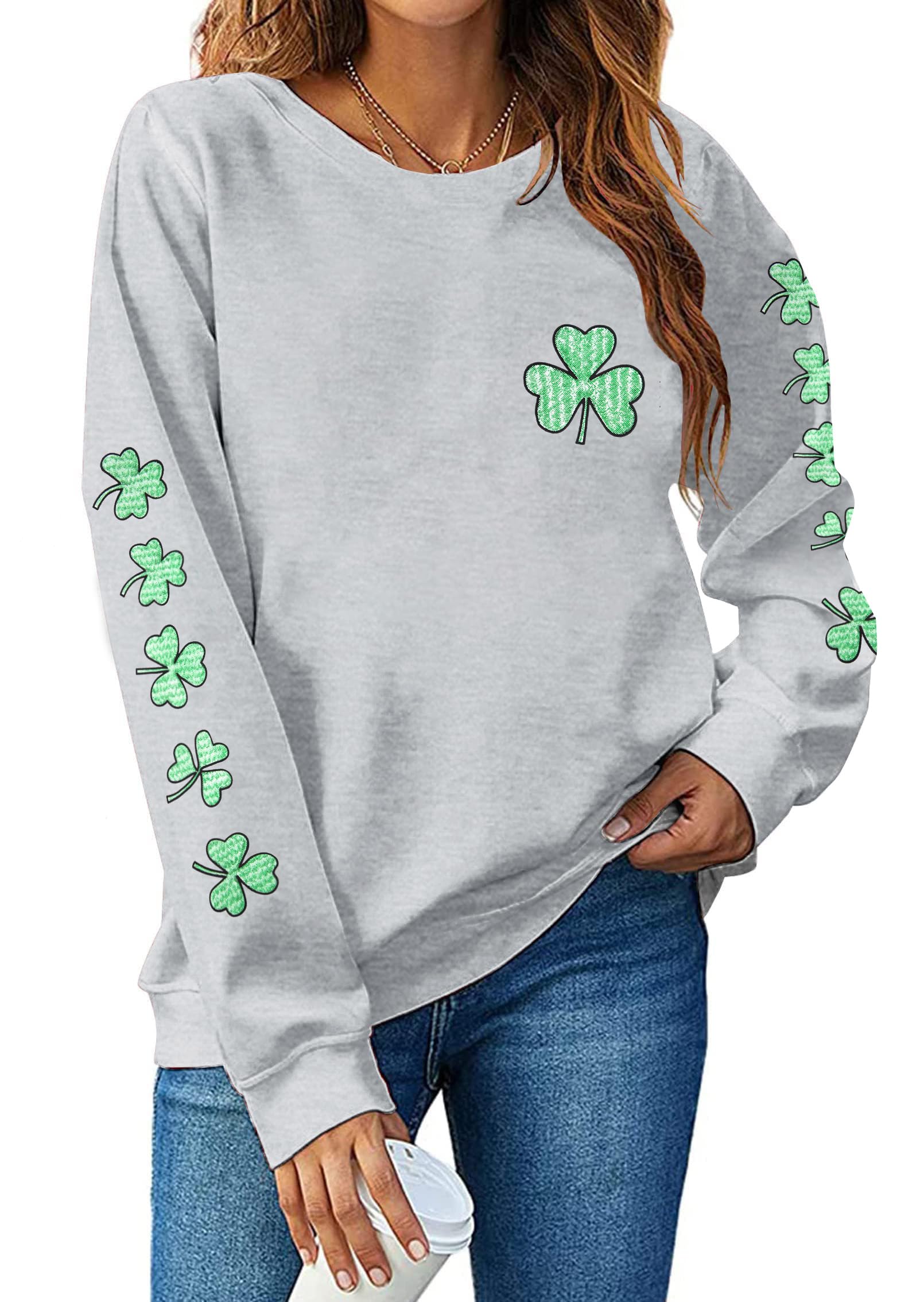 taohong Women St. Patrick's Day Sweatshirts Shamrock Shirt Clover Printed Long Sleeve Irish Gift Casual Loose Fit Tops-picture-43