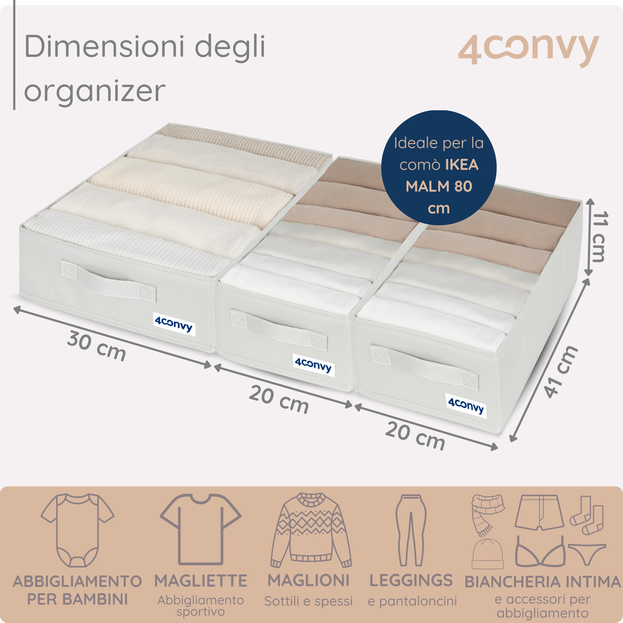 4CONVY Set di organizer per armadio – Scatola di immagazzinaggio rigida per armadietto – Sistema di organizzazione pieghevole per armadietto – Organizer per armadio senza scomparti.