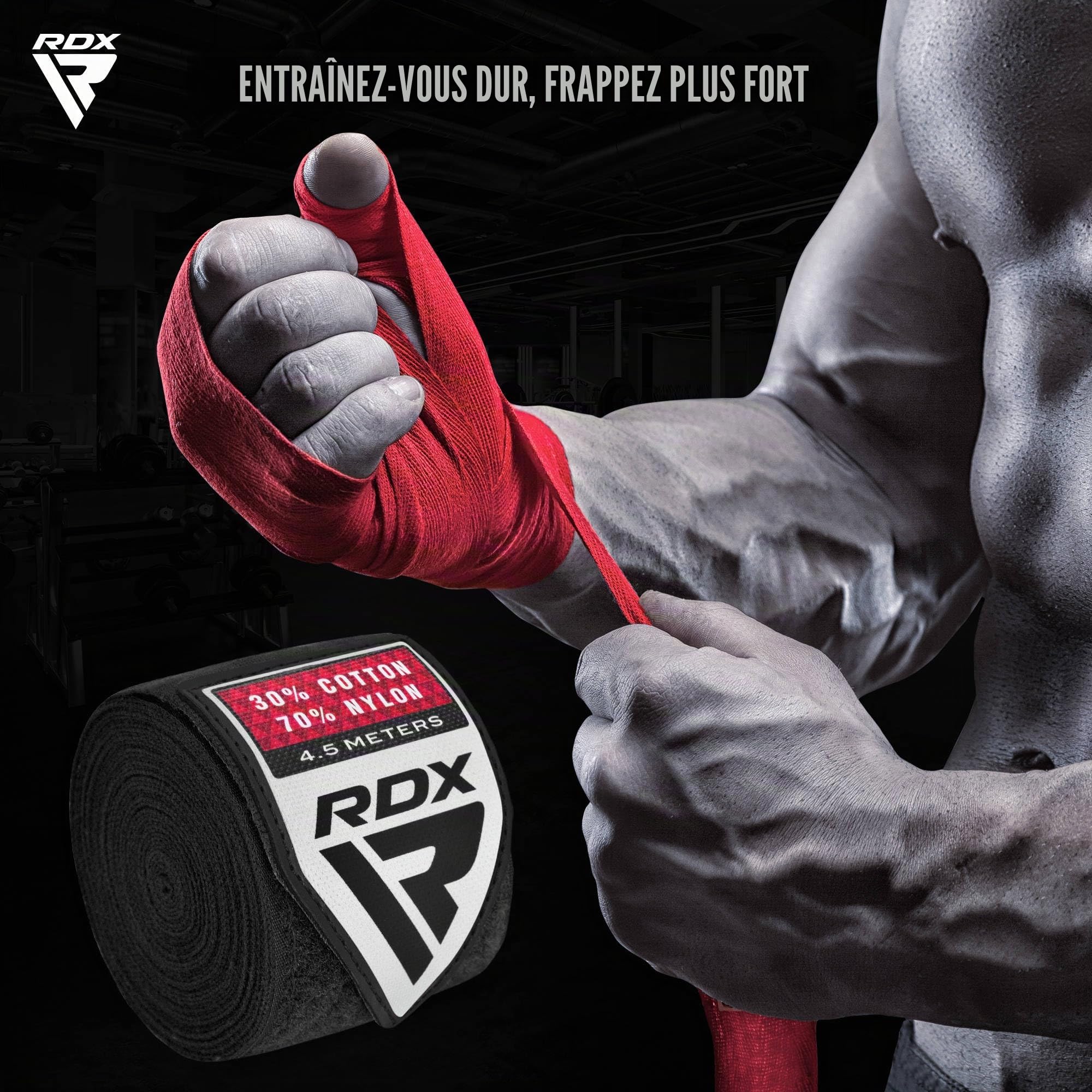 RDX Bandes Boxe sous Gants, Bandage De 4,5m, Élastique pour Le Pouce, Boxing Inner Gloves Hand Wraps, Protection du Poignet, Arts Martiaux Muay Thai MMA, Kickboxing, Entraînement Au Sac Hommes Femmes