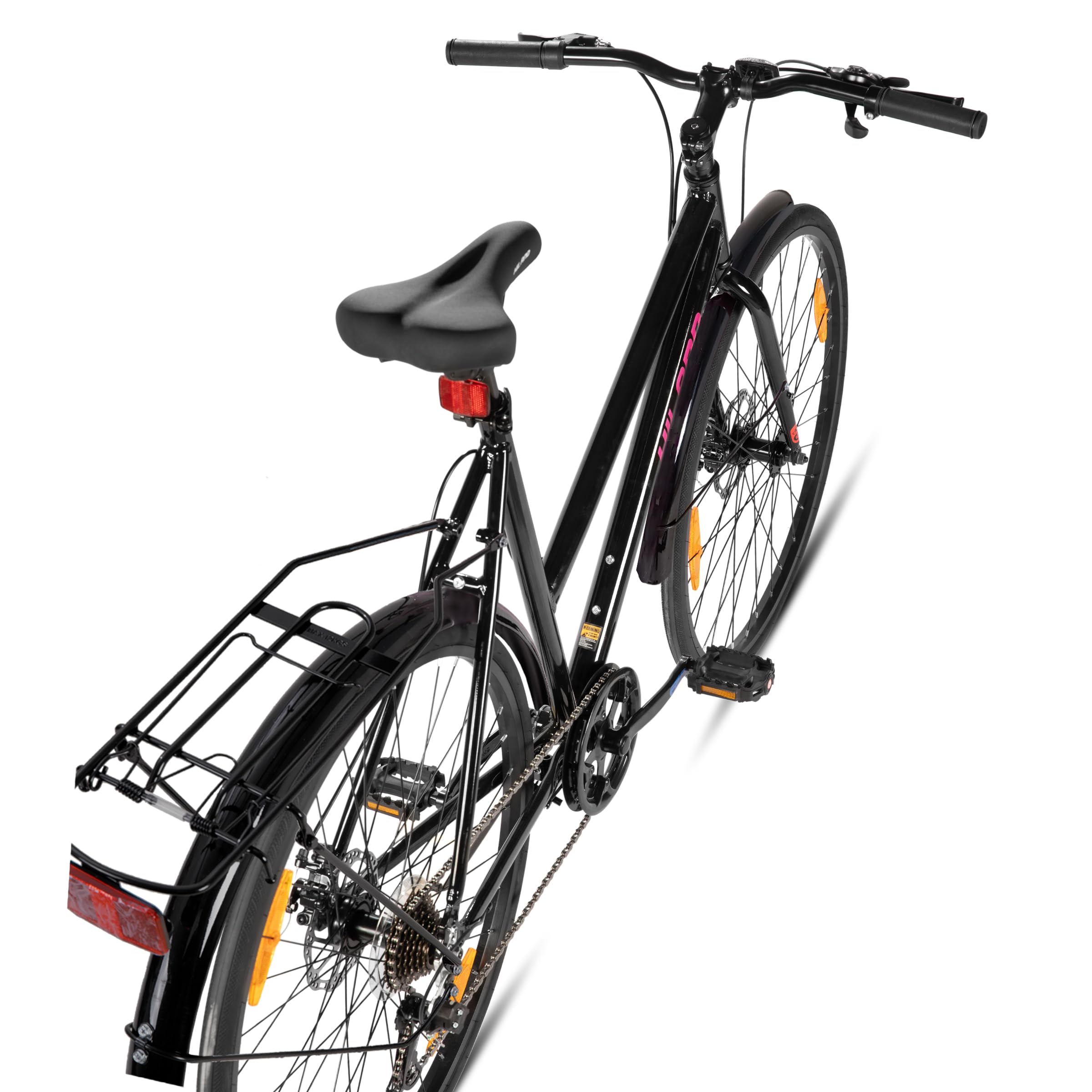 HILAND Bicicletta da Corsa 28 Pollici 700C, Bici da Città in Alluminio con Cambio a 7 Velocità e Freni a Disco, Bicicletta Urbana Confortevole per Uomo e Donna, Nera