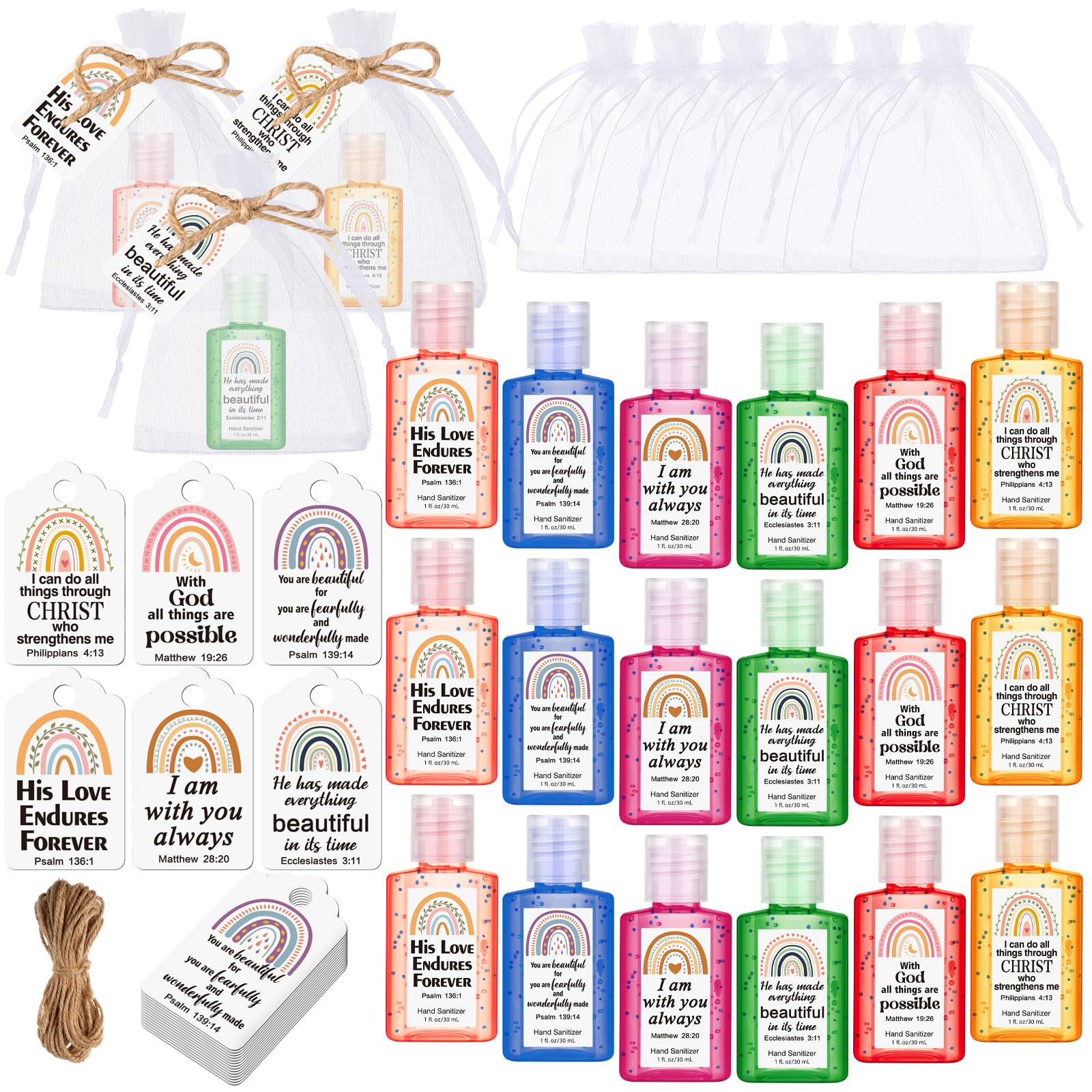 Frienda 24 Set Rainbow Christian Hand Sanitizer Bible Verse Church Mini Travel Size Hand Sanitizer Bulk Inspirational Scripture Religious Gift Women