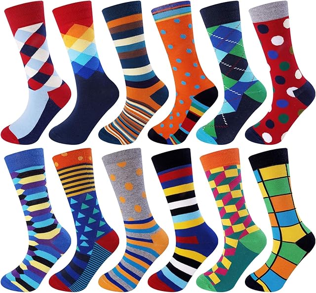 Jeasona 12 Pairs Mens Socks 9-11 Colourful Dress Cotton Socks Funny Cool Gifts for Men