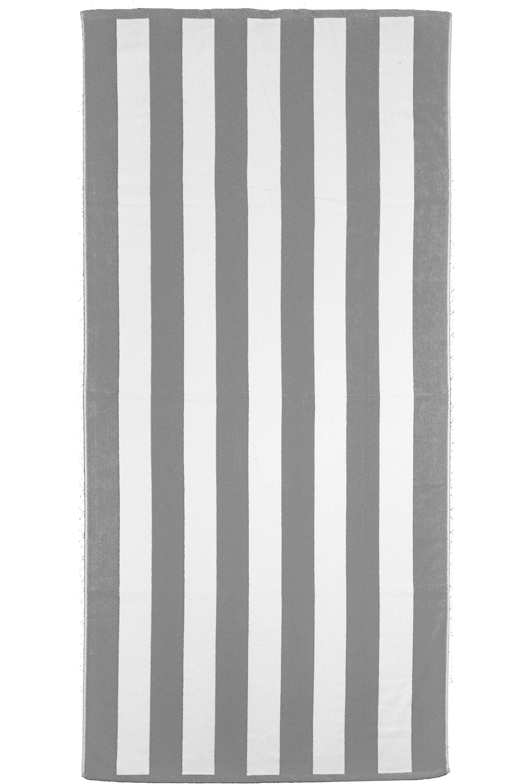 Maya Island World Famous Plush Velour 100% Cotton Beach Towels. Do not Settle for Polyester! Cabana Stripe Pool Towels for Adults. (Gray/White, 4 Pack- 35