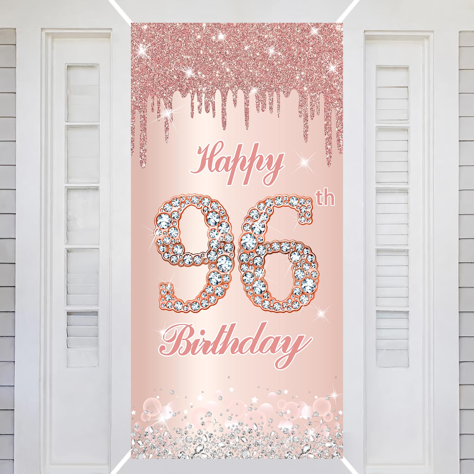96th Happy Birthday Decorations Door Banner Pink Rose Birthday Banner for Party Backdrop for Women Door Cover Party Decoration Supplies Poster — image 1