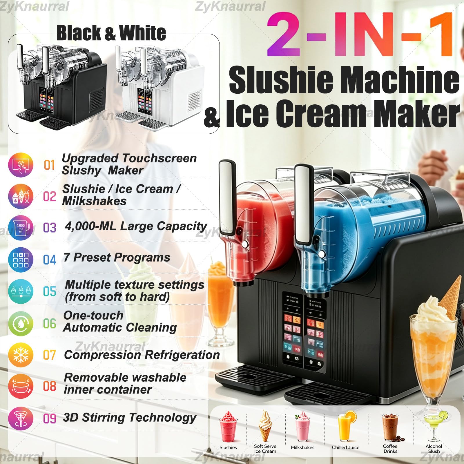 Profesional Heladera De 430 W, Máquina Comercial De Granizados, Pantalla LCD, Limpieza Automática, Controles Táctiles, para Yogur, Cafeterías, Bares De Aperitivos Y Restaurantes White