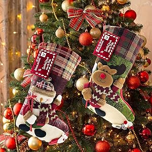ETERAMUS 21 inch Plaid Christmas Stockings Deer, Bear, Animal One Piece, Felt Large Plush 3D Reindeer Snowman Design Hanging Stocking for Girls Boys Xmas Tree Mantel Party Decor (Green)