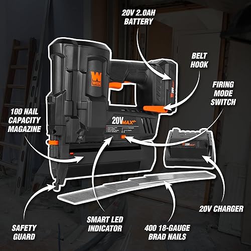 Miniatura 3 de WEN Clavadora inalámbrica de calibre 18 de 20 V máx. con batería de 2.0 Ah y cargador (20512)