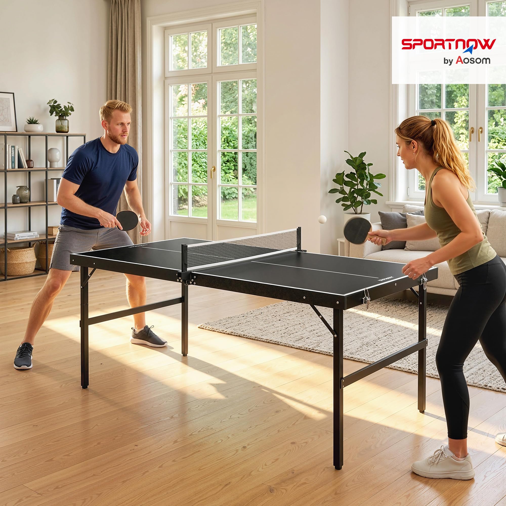 SPORTNOW Mini Table de ping-Pong Pliable Table de Tennis de Loisirs avec Filet de ping-Pong Poignée Set de ping-Pong Indoor Jeu pour la Maison Aluminium Noir