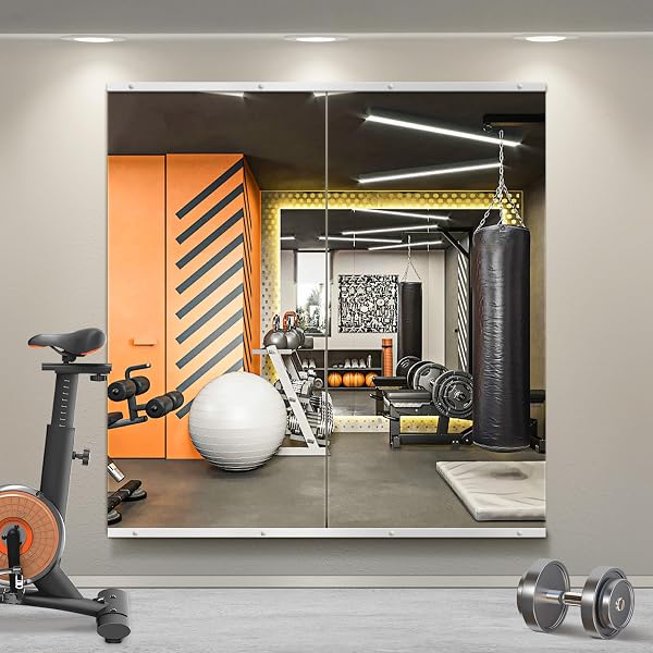 Home Gym Mirror for Wall, 50x25x2PCS Frameless Full Length Mirror, Silver
