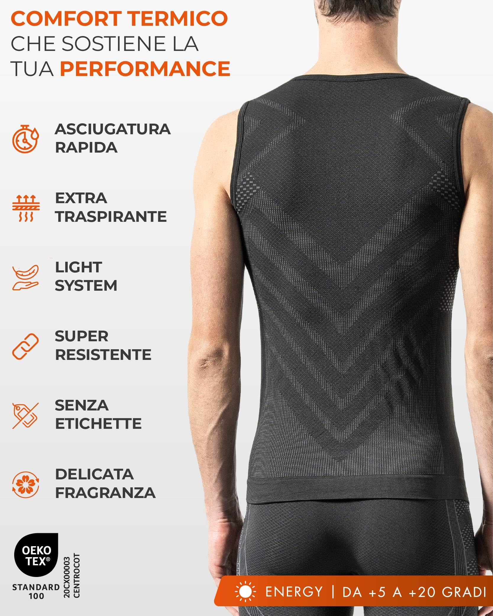 Risalti Maglia Termica Uomo Smanicato Energy - Maglia Tecnica Uomo Traspirante, Intimo Termico Senza Cuciture - 4