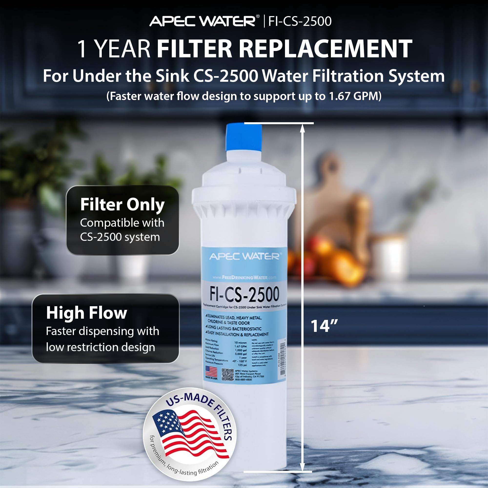 APEC Water Systems FI-CS-2500 Repuesto para Filtro de Agua, Blanco