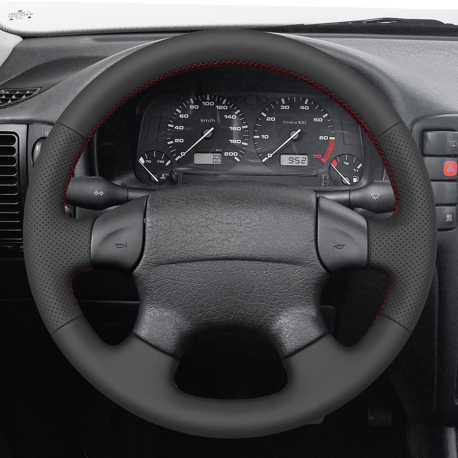 MEWANT genähter schwarzer Lenkradbezug aus Kunstleder für Golf Mk3 1996, rutschfeste Autolenkradabdeckung, Autozubehör | Golf Mk3 1996 / rutschfeste Autolenkradabdeckung / Autozubehör Kunstleder Atmungsaktiv Für Beheizte Lenkräder Langlebig