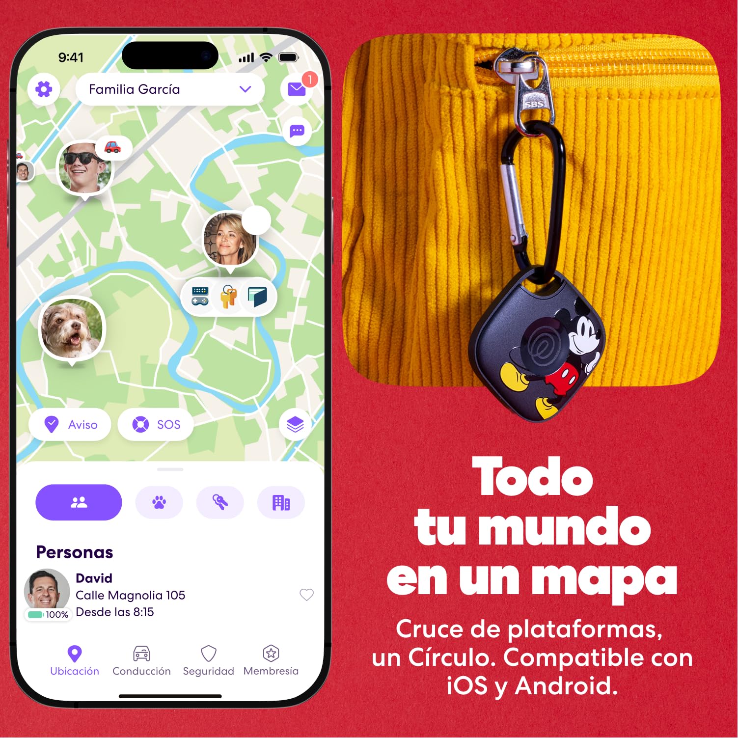 Life360 x Disney Tile - Starter Pack - Localizadores Bluetooth para Llaves, Carteras y Mucho más. Compatible con iOS y Android.Paquete de 2 (Tile Negro/Slim) - Mickey