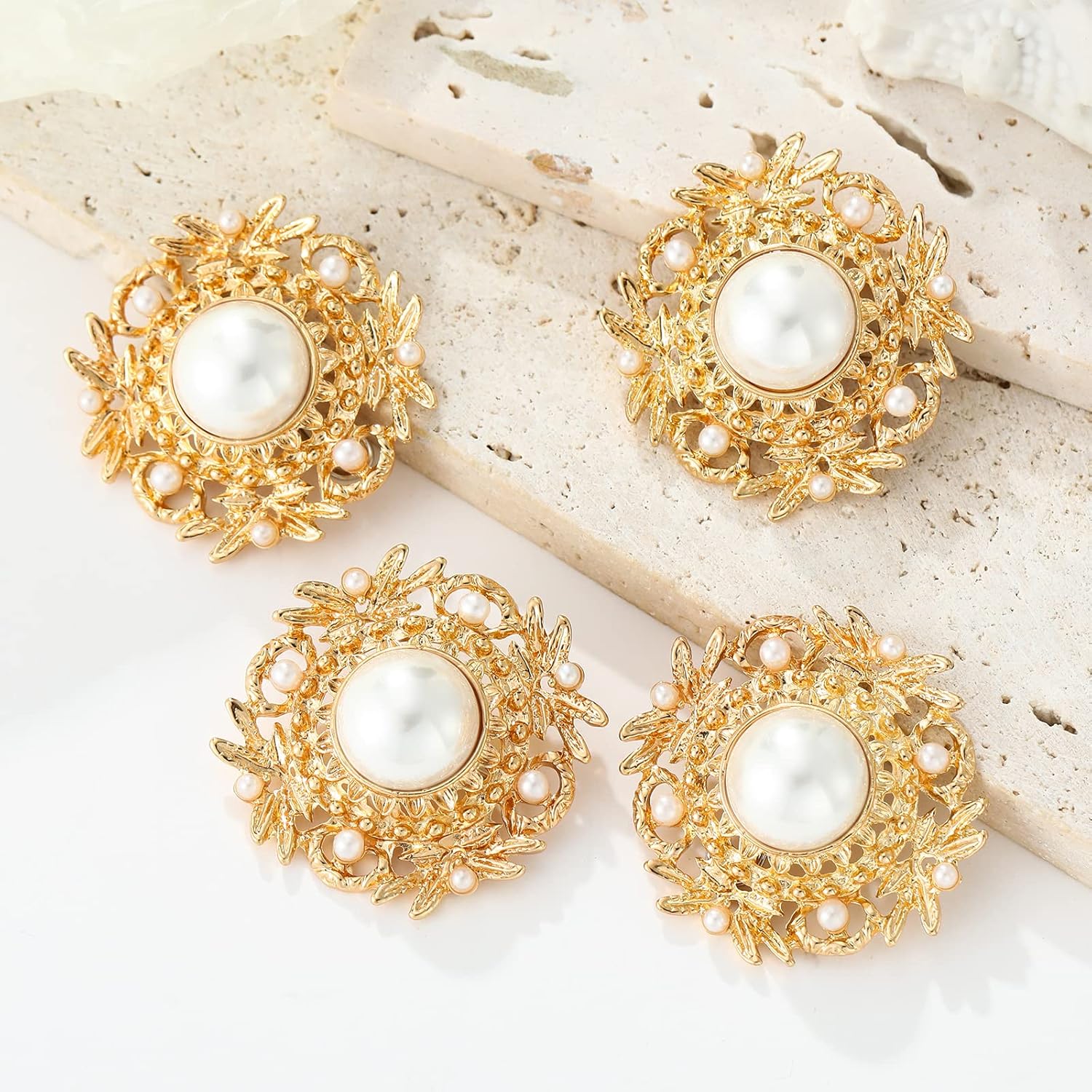 4 Pcs Sliver Rhinestone Buttons Crystal Embellishments for Clothing Jewelry Making DIY Decoration Bottons for Sewing Crafts Wedding Bridal (Pearl-Gold) - Image 5