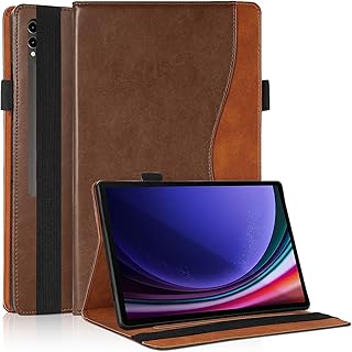 Case for Samsung Galaxy Tab S9 Plus/ S8 Plus/ S7 FE/ S7 Plus 12.4 inch with Pocket PU Leather Flip Folio Case Multi-Angle Stand Tablet Cover SM X800/X806/T970/T976B/T730/T733, Brown
