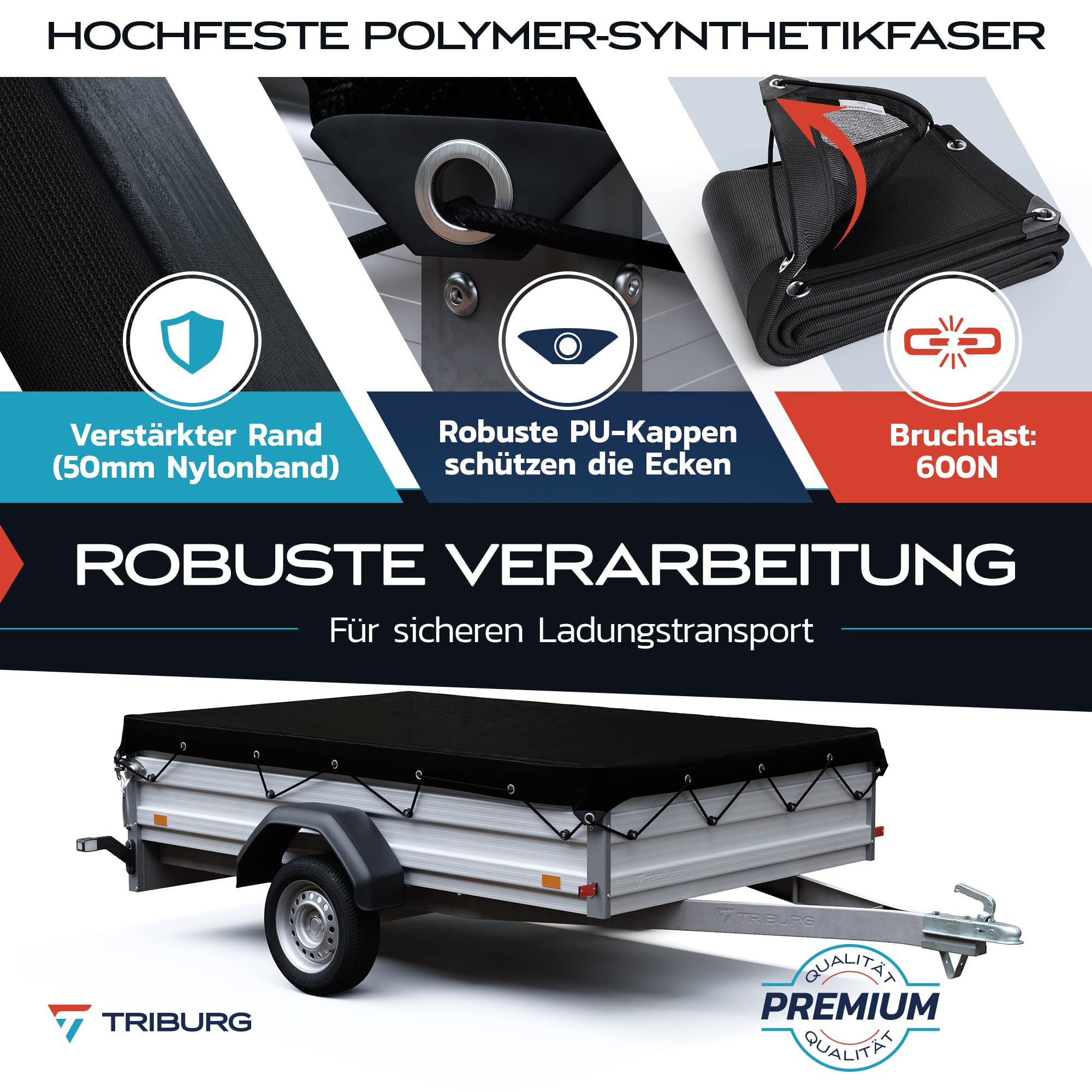 TRIBURG Anhängernetz Feinmaschig 2x3 - Abdecknetz für Anhänger zur Ladungssicherung