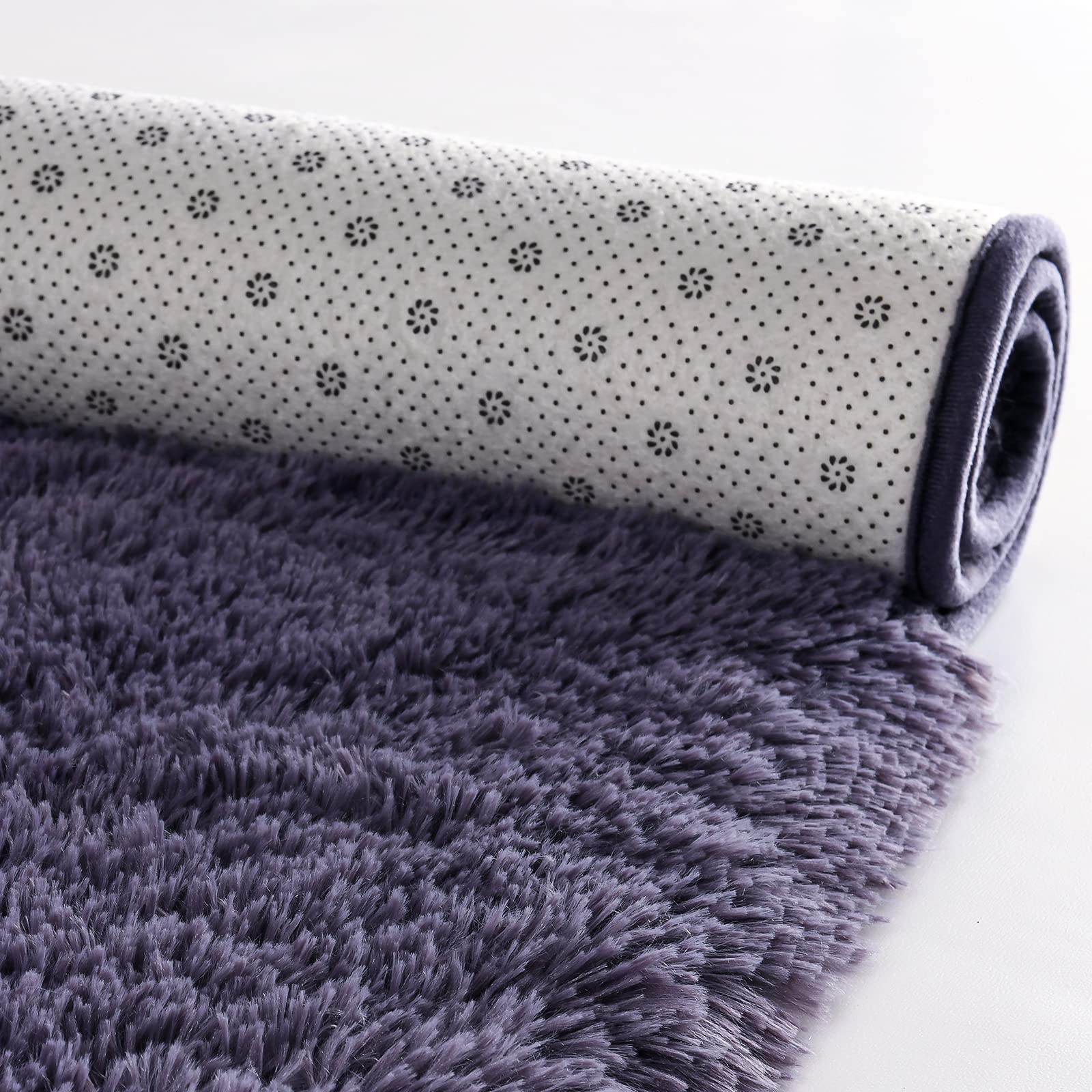 Sanmu morbido velluto tappeto di seta semplice stile moderno ovale Shaggy Tappeto moda tappeto per sala da pranzo, salotto rosa Rugs for Girls Room Home Decor 2.6 'x 5.3' Grey-purple