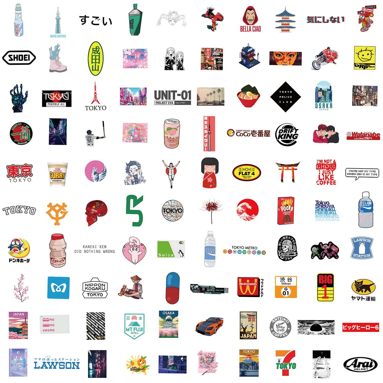 100 Packs Tokyo Stickers Water Bottles Laptop Phone Motorcycle