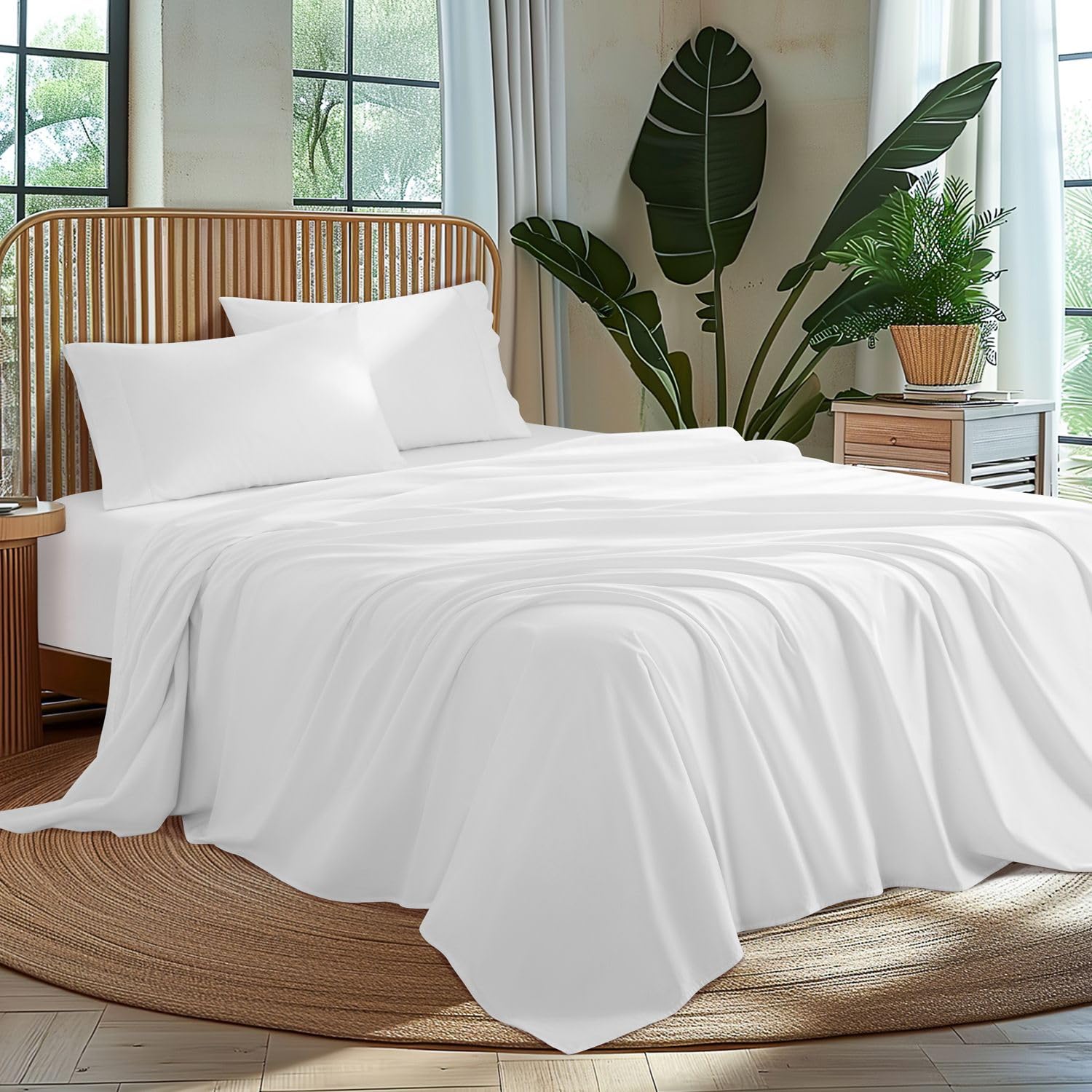AiAngu 100% Egyptian Cotton Sheet Set 4 Piece, Luxury 1000 Thread Count