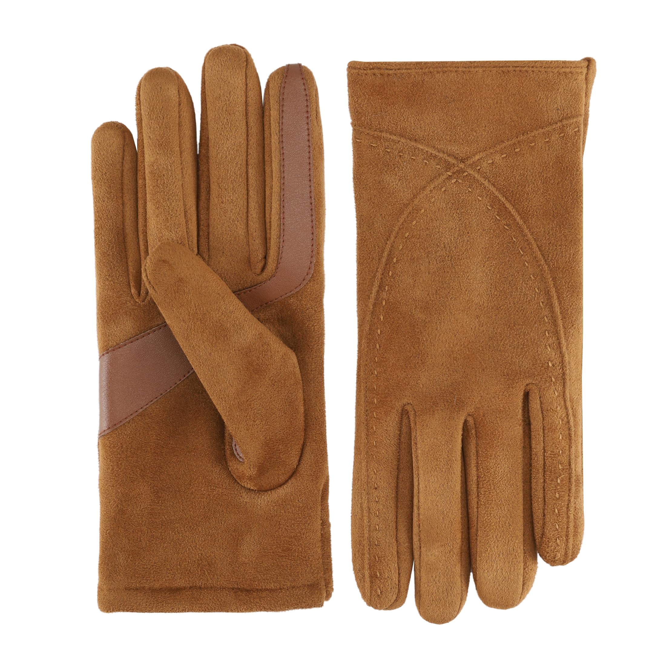 isotoner Womens Water Repellent Touchscreen Microsuede Shortie Gloves, Cognac, S/M