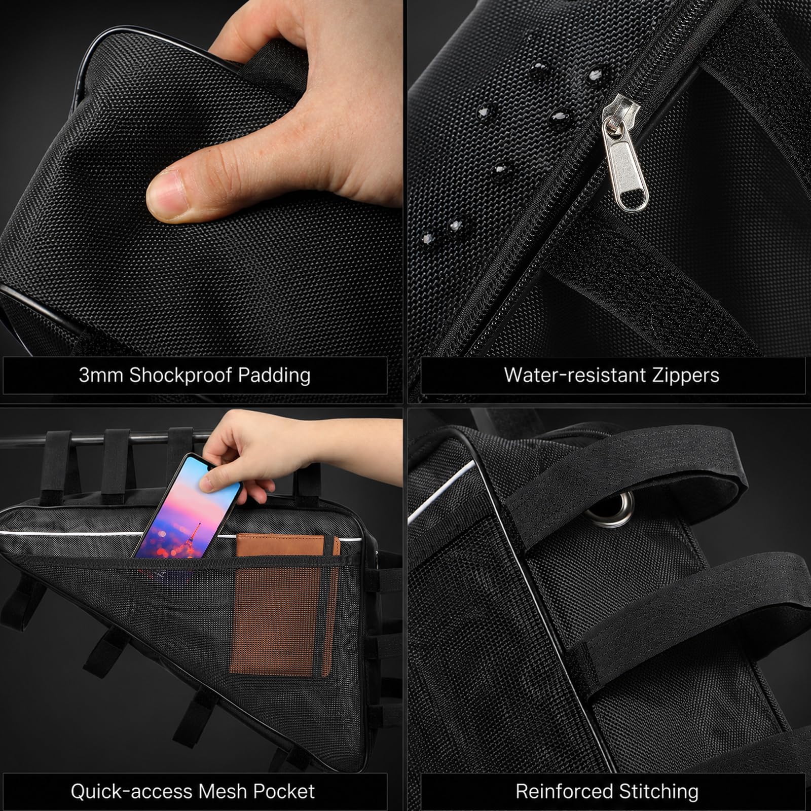 HEMOTON Borsa triangolare per bicicletta, scooter elettrico e mountain bike, borsa portaoggetti triangolare per batteria Ebike, custodia impermeabile per manubrio anteriore per telefono, contanti
