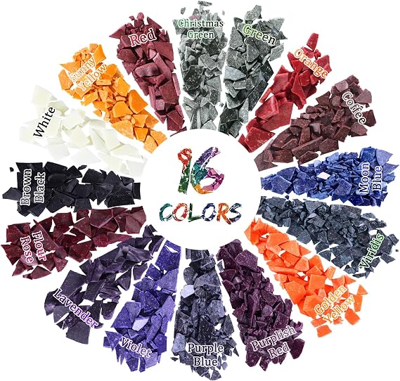 Renfio 16 Colors Candle Dye - 0.17oz/5g Each for Soy Wax | 54.4b Wax Making Accessories - Highly Concentrated Coloring Chips for Candle Making Supplies