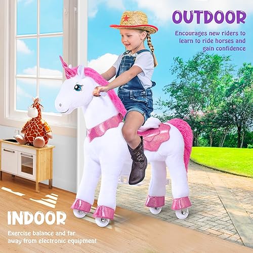 Miniatura 9 de PonyCycle Juguetes de unicornio para niñas, modelo E, caballo mecedor de unicornio rosa (con freno35.4 pulgadas de alturatamaño 4 para edades de 4 a