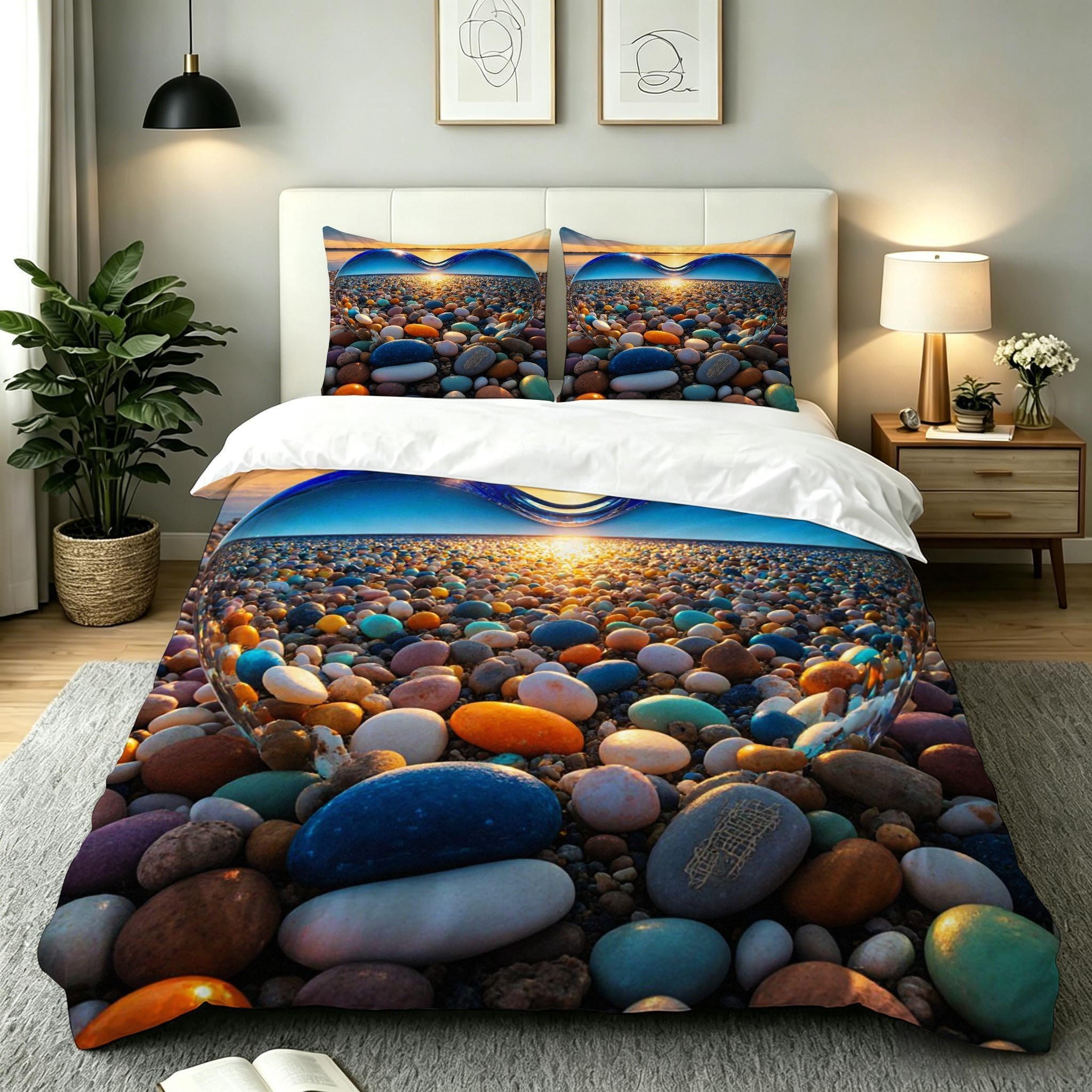 Housse de couette 220x240 galets bleus pour chambre ado et adulte