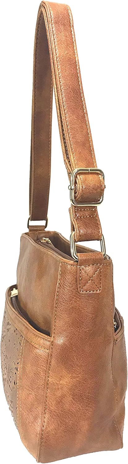 Laser Cut Locking Small Concealed Carry Purse CCW Crossbody Bag with Credit Card Slots