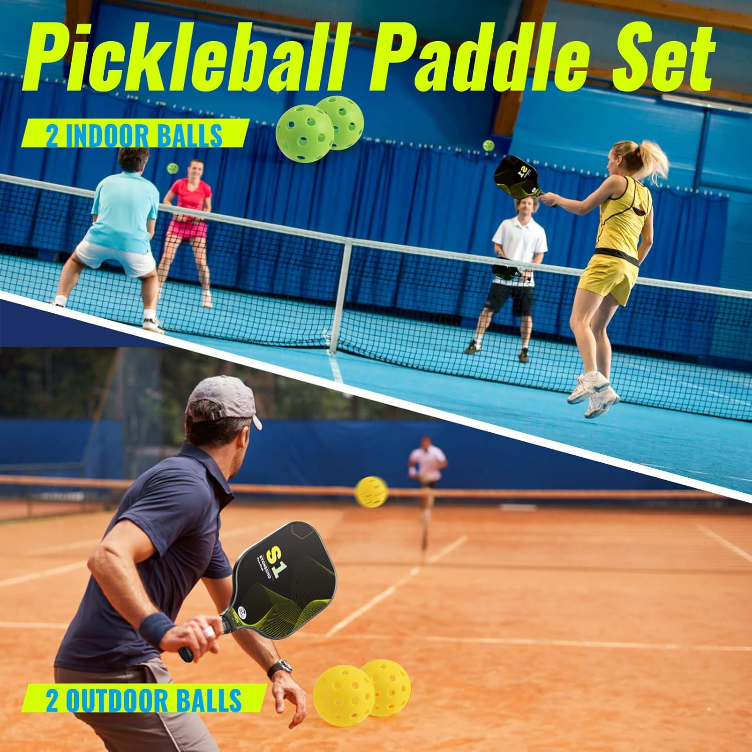 Pickleball Paddles, Pickleball Set, USAPA Approved Best Pickleball Rackets Fiberglass Face, Thicker Polypropylene Honeycomb Core, Lightweight Pickleball Paddles Set of 2 & 4 Indoor Outdoor balls & Bag : Sports & Outdoors