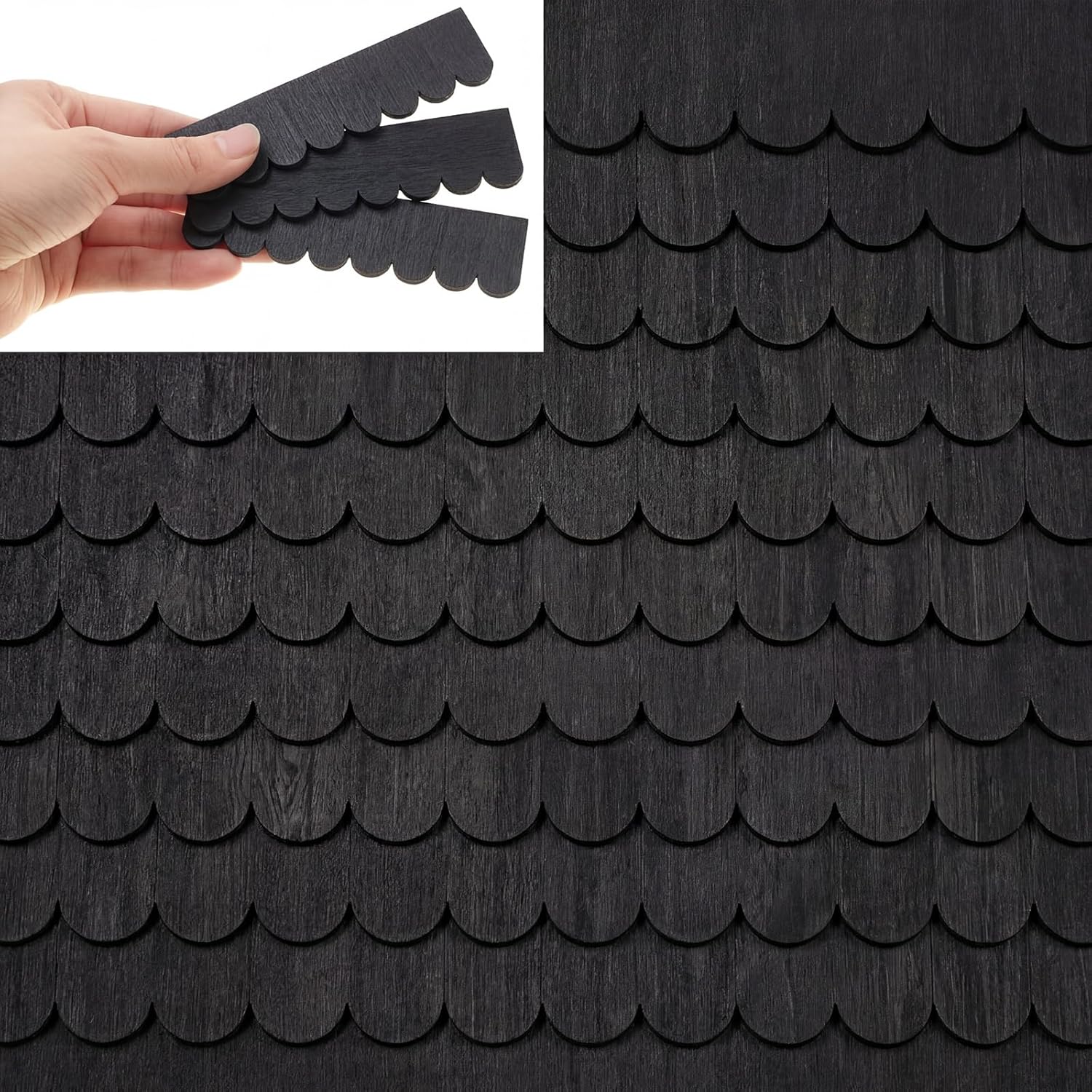 Wenqik 100 Strips Dollhouse Roof Shingles 4.25 x 1.14 Inches Each Mini Fish Scale Wooden Dollhouse Miniature Roofing for 1: 12 Scale Doll House Projects DIY Miniature Landscapes (Light Brown)