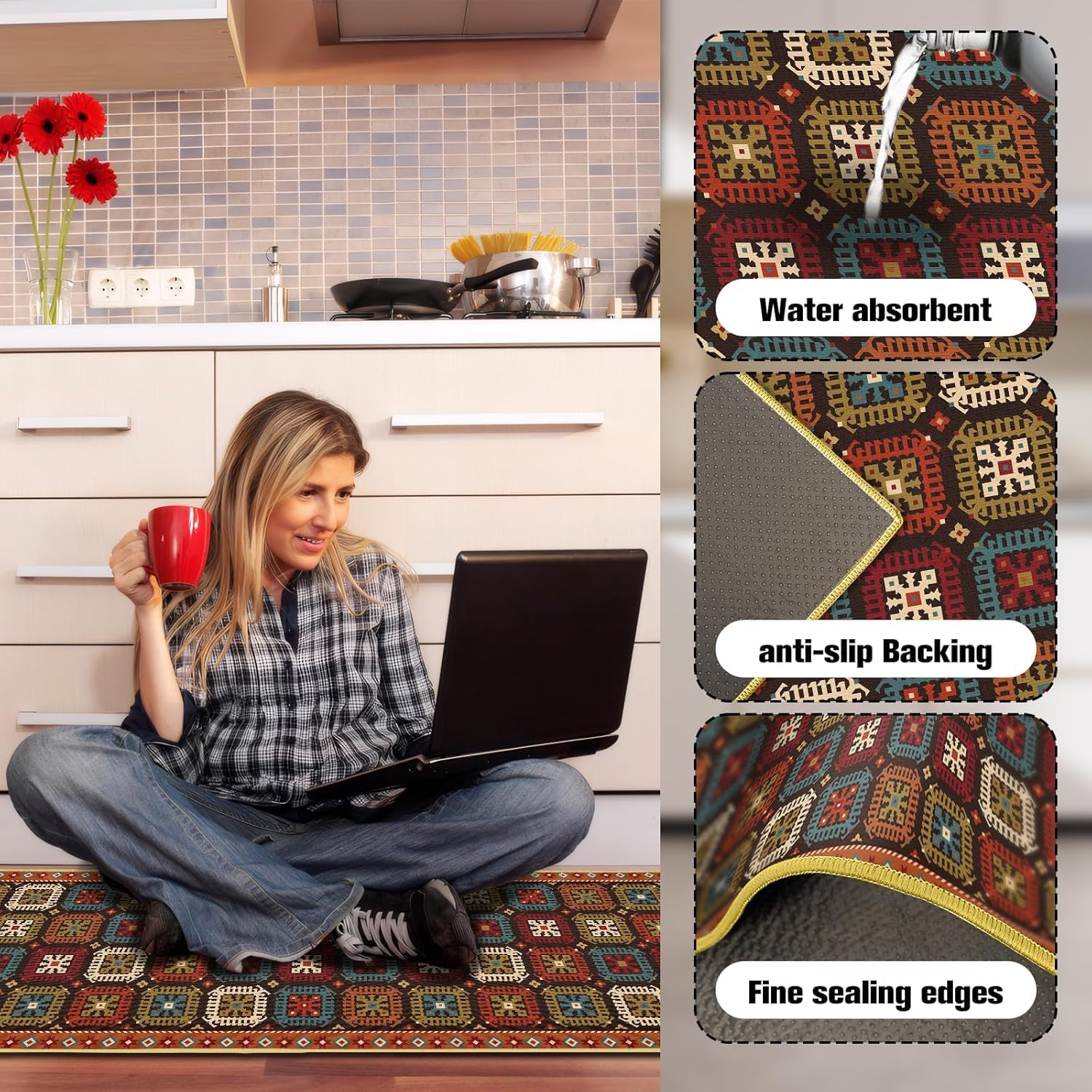 KRLZ Kitchen Rug Set - Non-Slip & Anti-Fatigue -3 KRLZ Kitchen Rug Set - Non-Slip & Anti-Fatigue -3