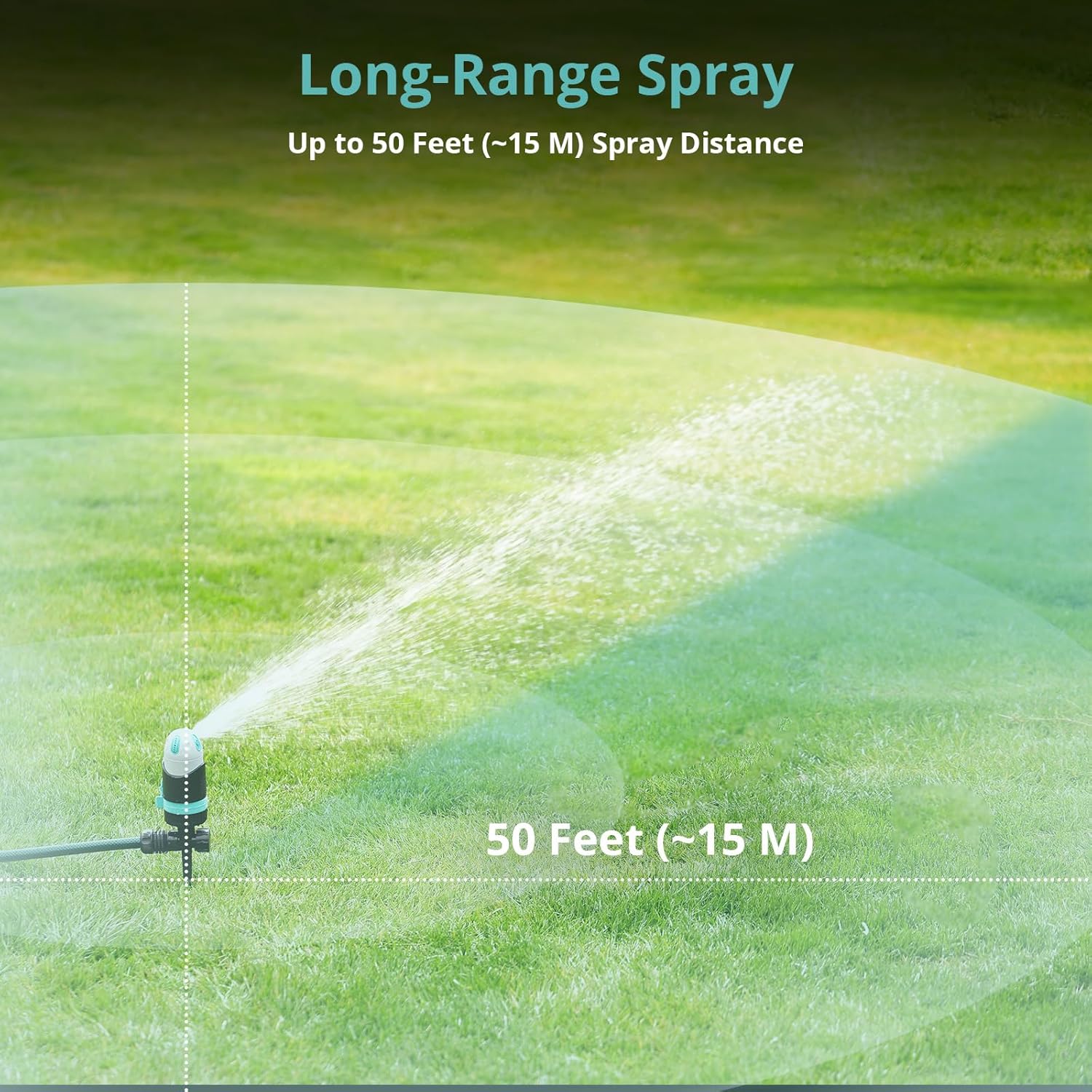 QUOBAS 2 Pack Lawn Sprinkler for Yard, 4 Pattern Sprinkler with 360° Adjustable, Heavy Duty Metal Spike Base for Firm Soil, Large Area Watering up to 50ft, Water Sprinkler for Lawn, Garden