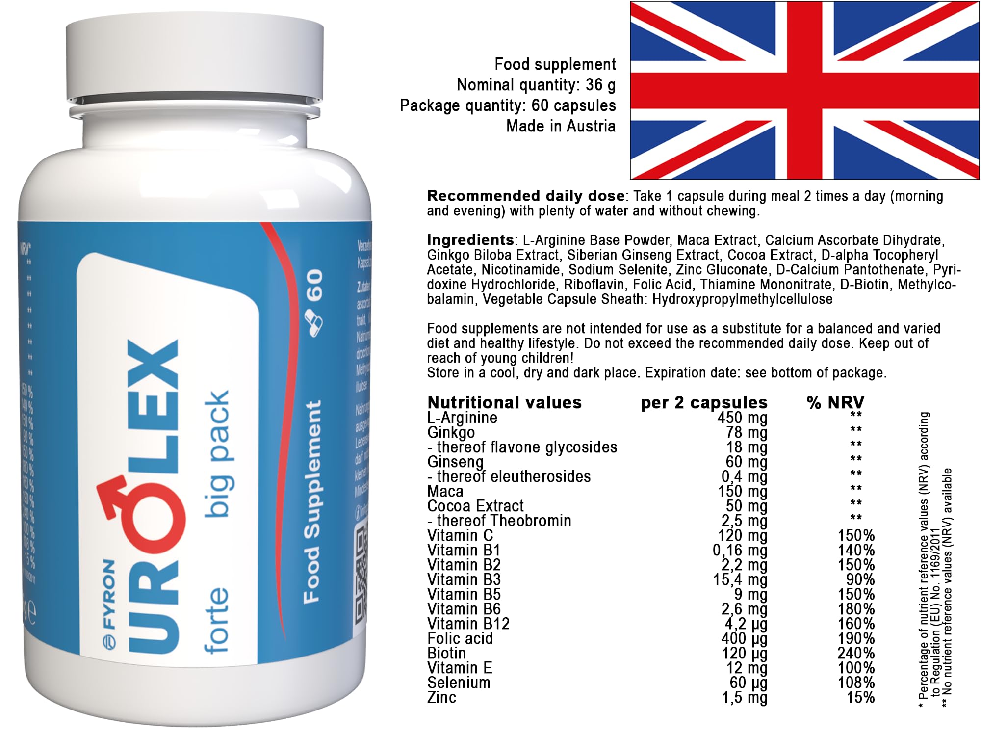 Urolex für Männer - 120 Kapseln (2x60 Kapseln) - 2er Pack