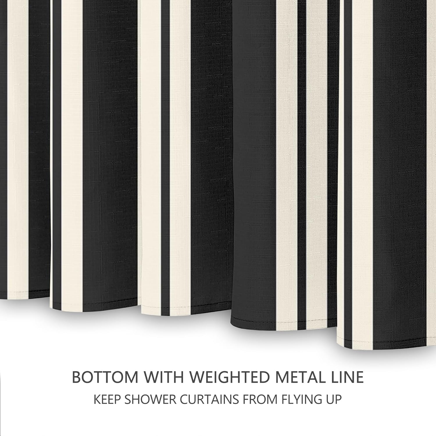 Tititex Cute Candy Cane Striped 140gsm Faux Linen Fabric Shower Curtain, Elegant Classic Black Beige Shower Curtain Sets Decoration 72x72 Inch with Hooks
