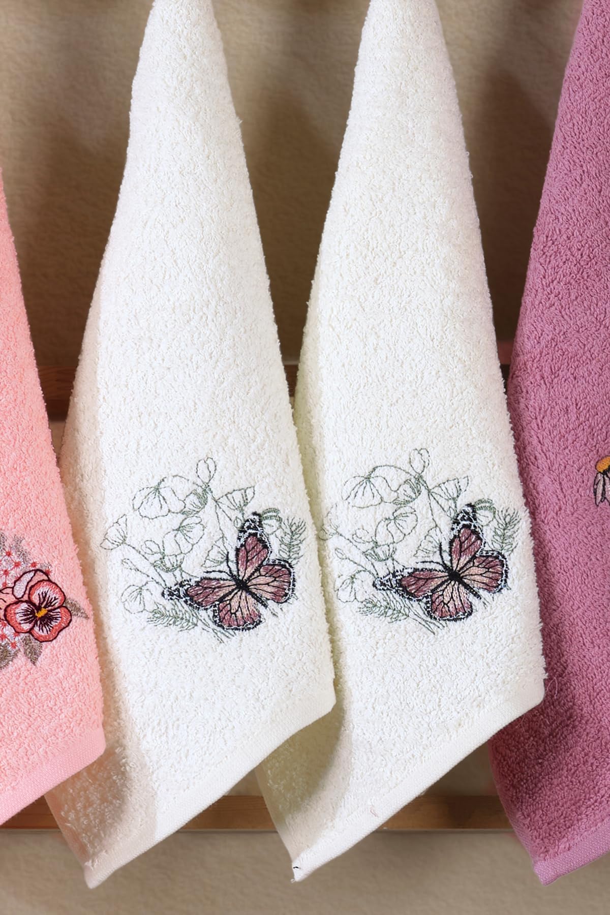 SODEF Serviettes de Cuisine Lot de 6 – 100% Coton Doux et Absorbant | Serviettes d'invités | Idéal comme Cadeau de Mariage | Rose - Rose