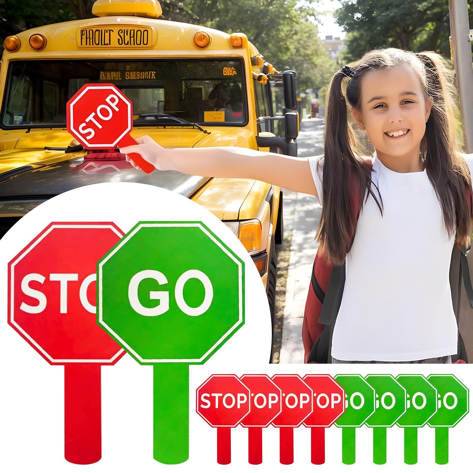 Segnale And Go - 10 Segnali Stradali | Paletta Avviso Impermeabile Doppia Faccia con Manico per Controllo Parcheggio Traffico e Attività Sicurezza Bambini