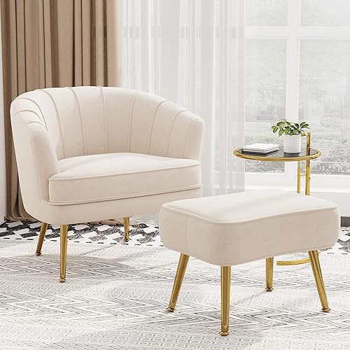 SHINEBOOM Sillas decorativas de terciopelo con otomana para sala de estar dormitorio oficina ocio tapizadas sofá individual silla de brazo silla