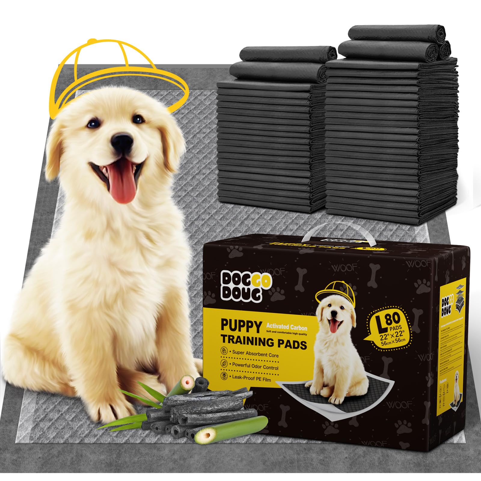 Charcoal Small Puppy Pads Pee Pads for Dogs 22 x 22 80 Count