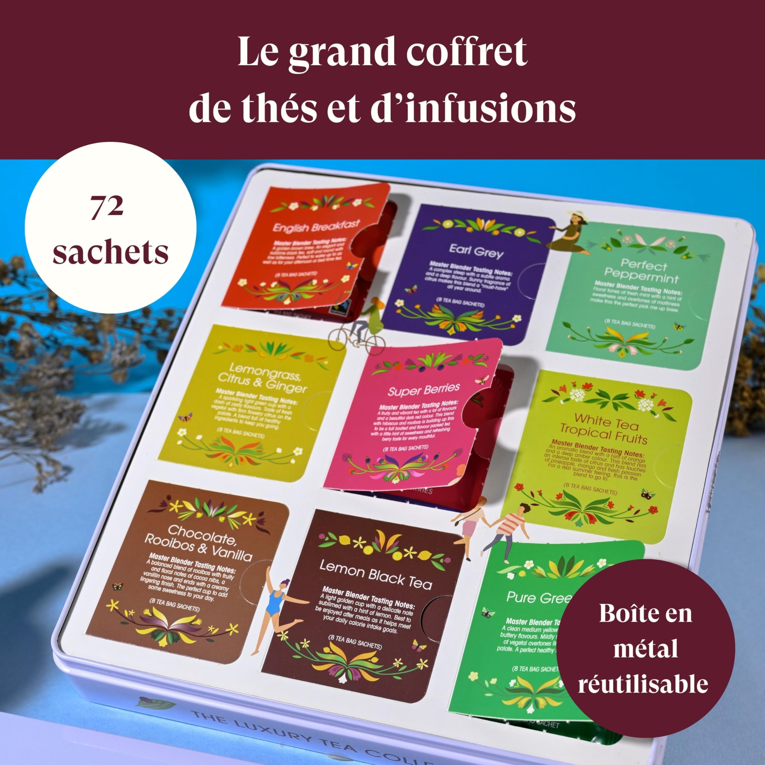 English Tea Shop - Coffret thés et infusions - Collection Luxury - 72 sachets de thés bio dans une belle boite à thé en métal - 9 mélanges de thés - Coffret cadeau thé à offrir