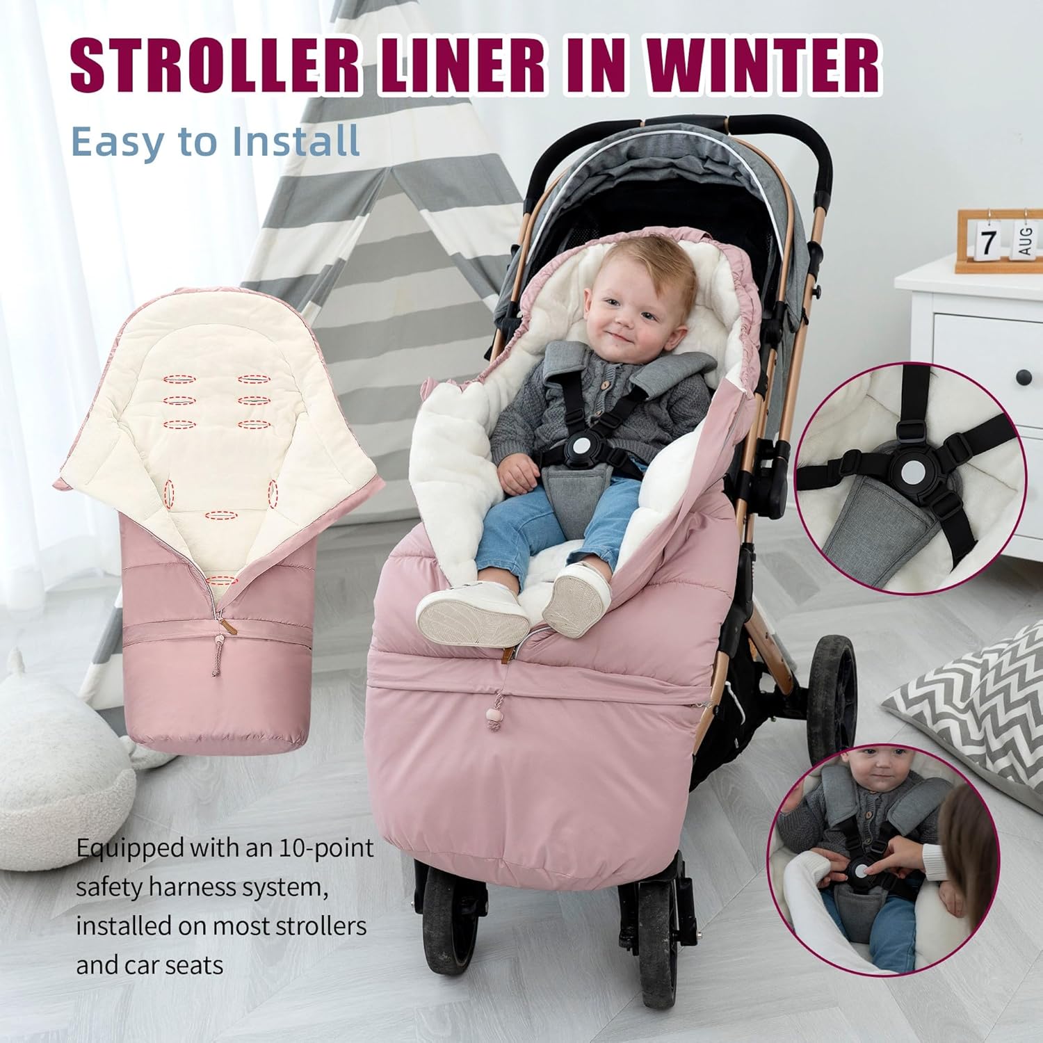 LAT Baby Warm Bunting Bag Universal,Extended and Removable,Stroller Sleeping Bag Cold Weather,Waterproof Toddler Footmuff