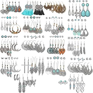 90 Pairs Bohemian Silver Hollow Drop Dangle Earrings Set for Women Girls  Fashio - Compare price