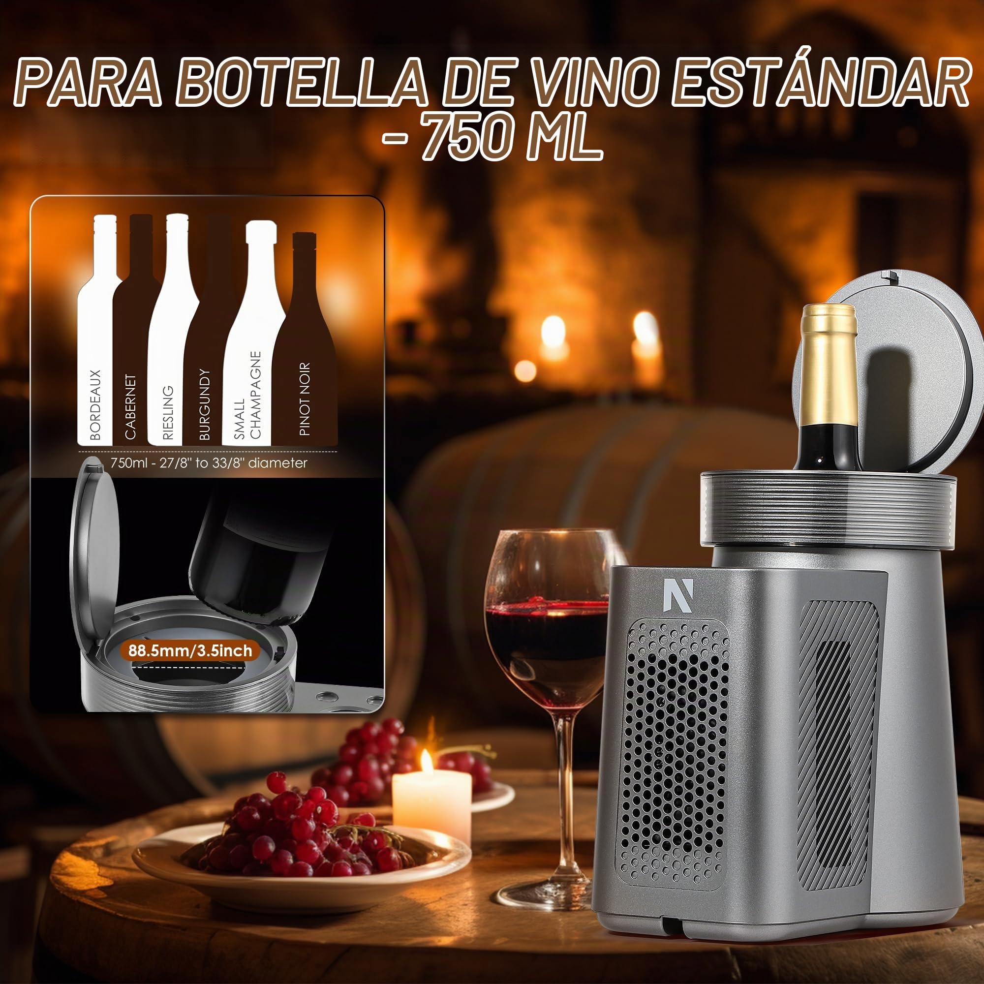 NEWTRY Enfriador vino eléctrico 750ml 12V rápido auto champán | Botella individual, temperatura constante, diseño portátil, para autocaravana, degustación, fácil de usar, duradero