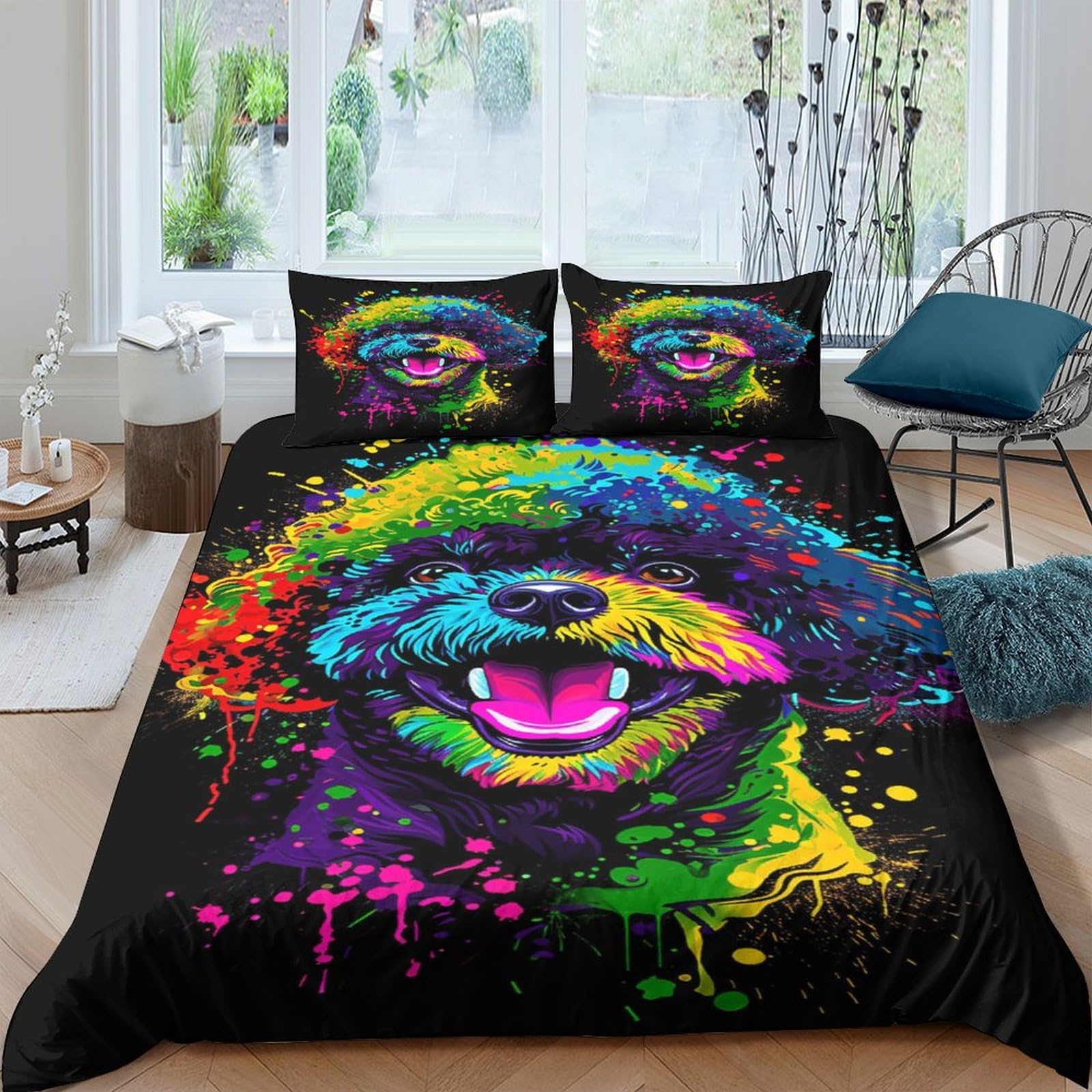 Housses de couettes microfibre 3 pièces lit double 200x200cm parure lit motif animaux mignons