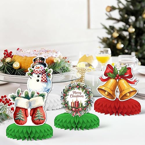 Miniatura 7 de 9 piezas de decoraciones navideñas, decoración de fiesta temática de Navidad 3D de KSKSPE para la mesa, muñeco de nieve, elementos de regalo de Papá