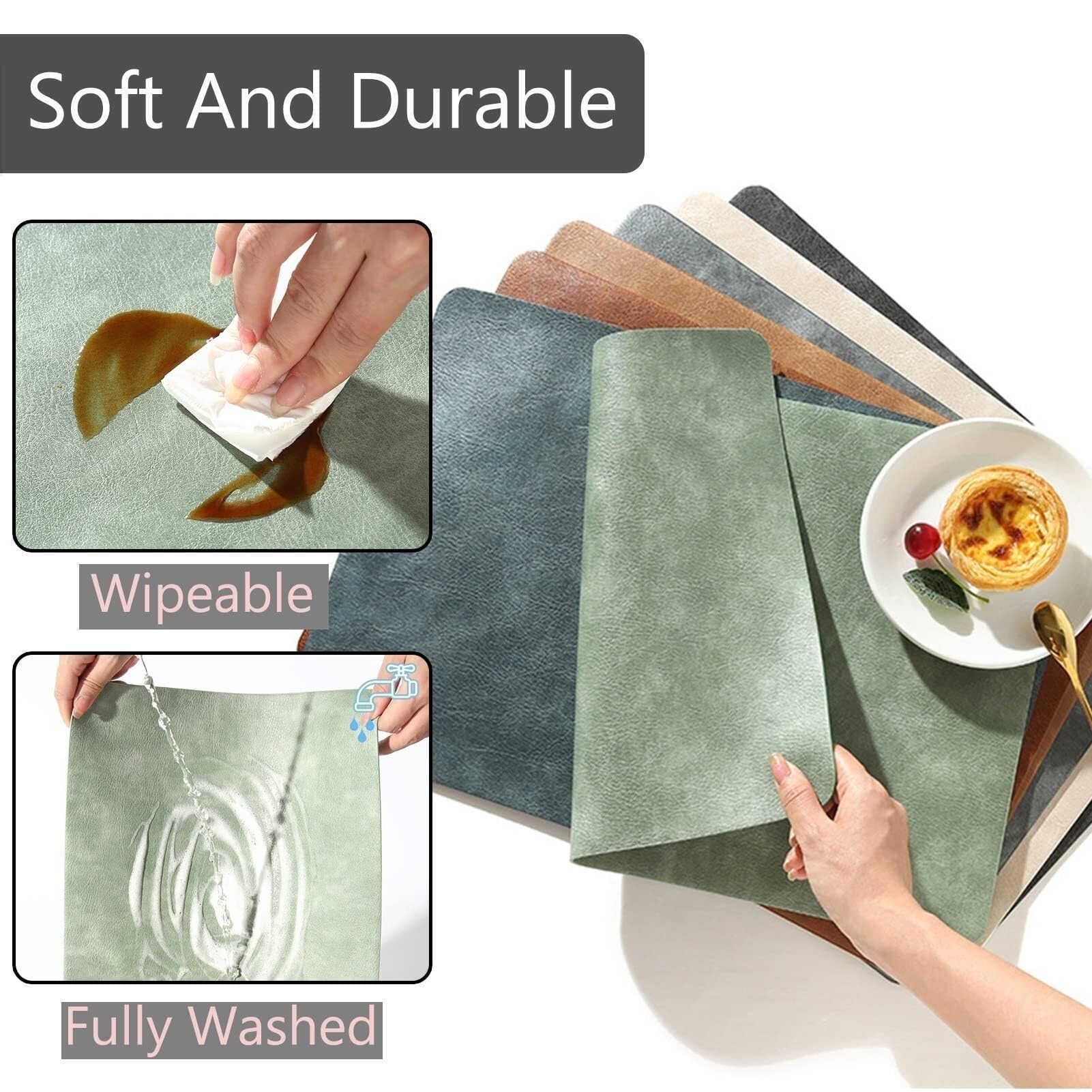 Lot de 4 sets de table en cuir synthétique résistant à la chaleur pour table de salle à manger, imperméable, lavable et lavable (noir)