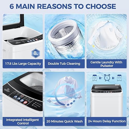 Miniatura 4 de Nictemaw Lavadora portátil, capacidad de 17.8 libras, lavadora portátil totalmente automática con bomba de drenaje, combo de lavadora y secadora de