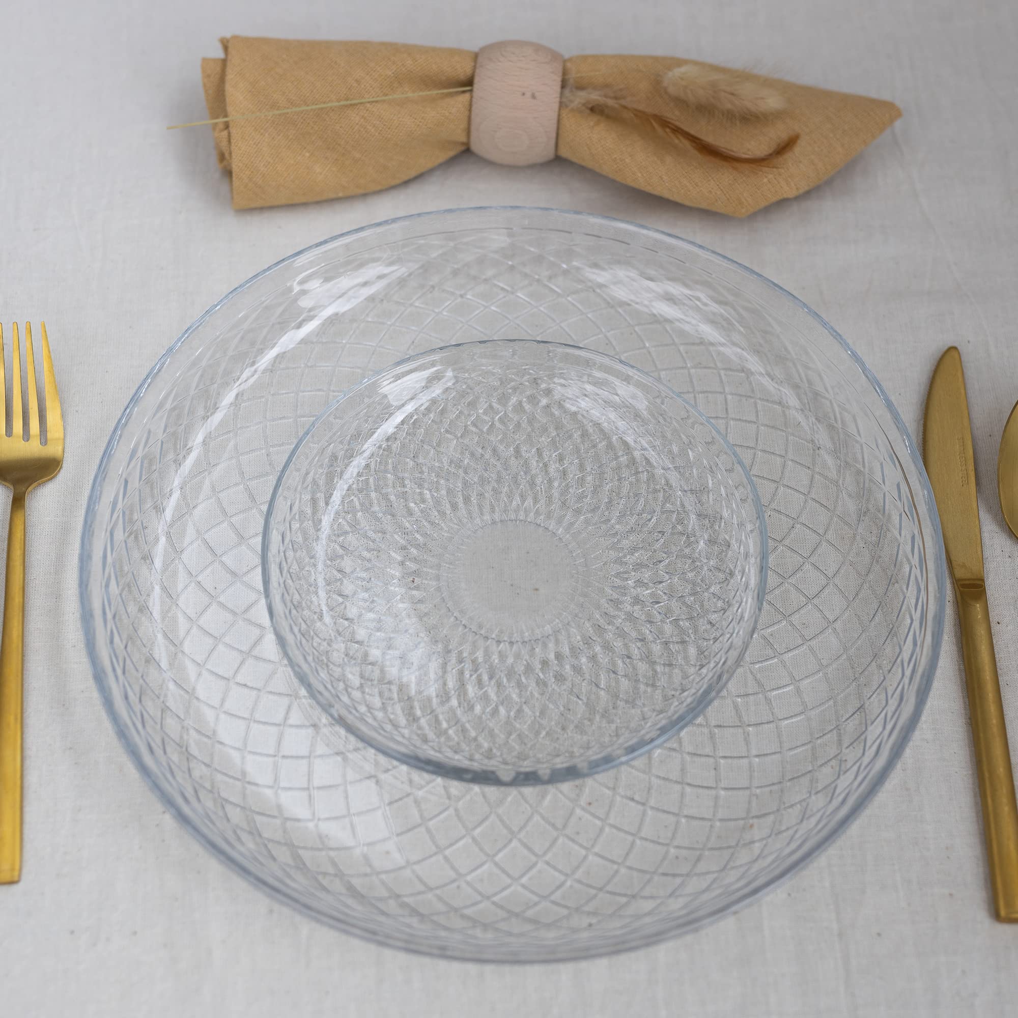 TREND FOR HOME Lot de 4 Petites Assiettes en Verre Transparent Assiettes à Dessert Salade Tapas Pâtes Gâteau Assiette à Petit-Déjeuner Service de Table, Ø 17.4 cm, Dessin Géométrique, Elina